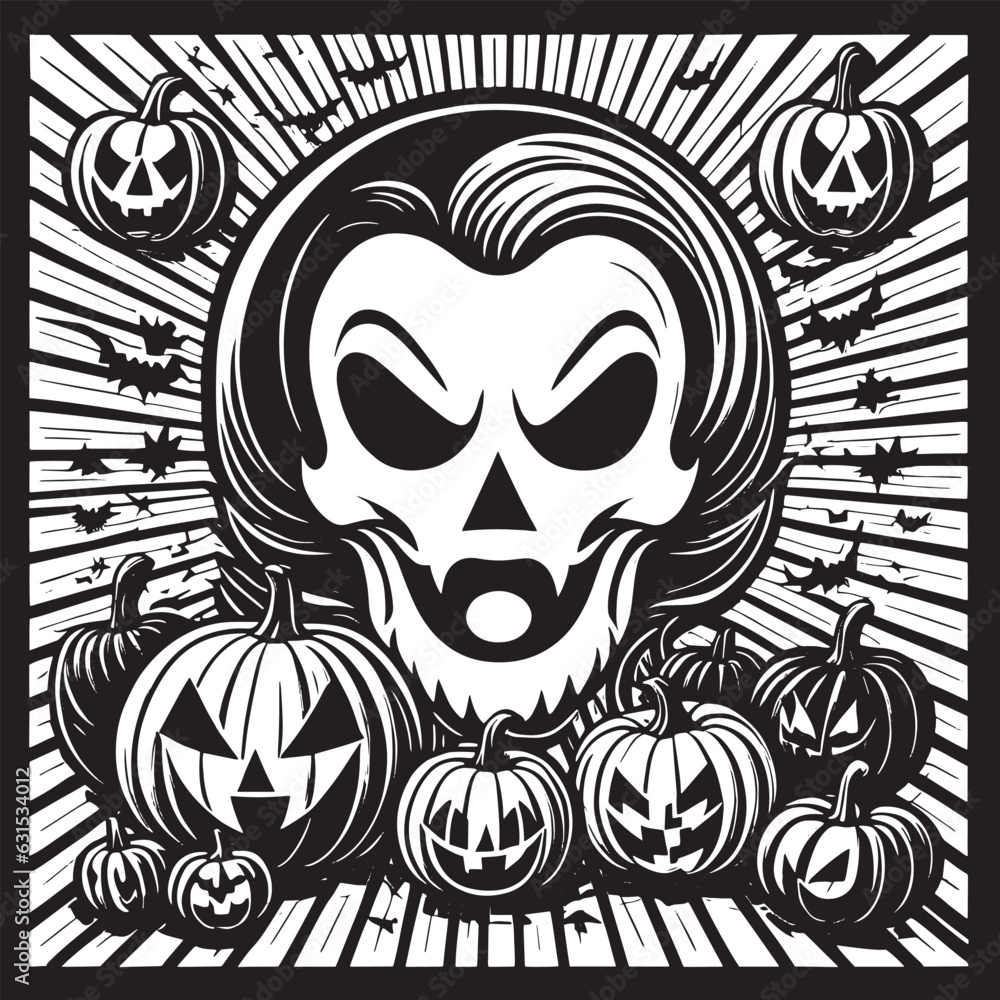 Halloween background with pumpkins and scary skull. Vector illustration. Halloween background with pumpkins and scary skull. Vector illustration.