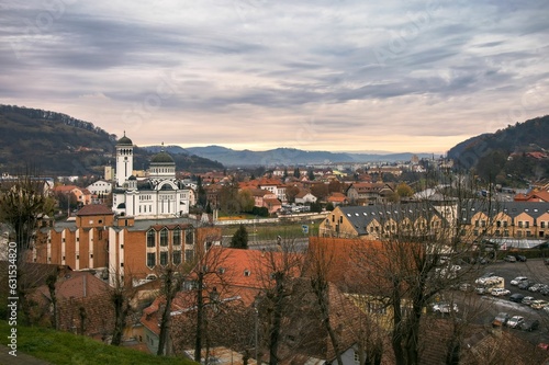 Aerial view of the stunning architecture skyline of Sighisoara, Transilvania, Romania