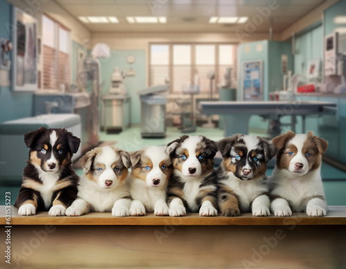 australian shepherd puppy at the veterinary clinic