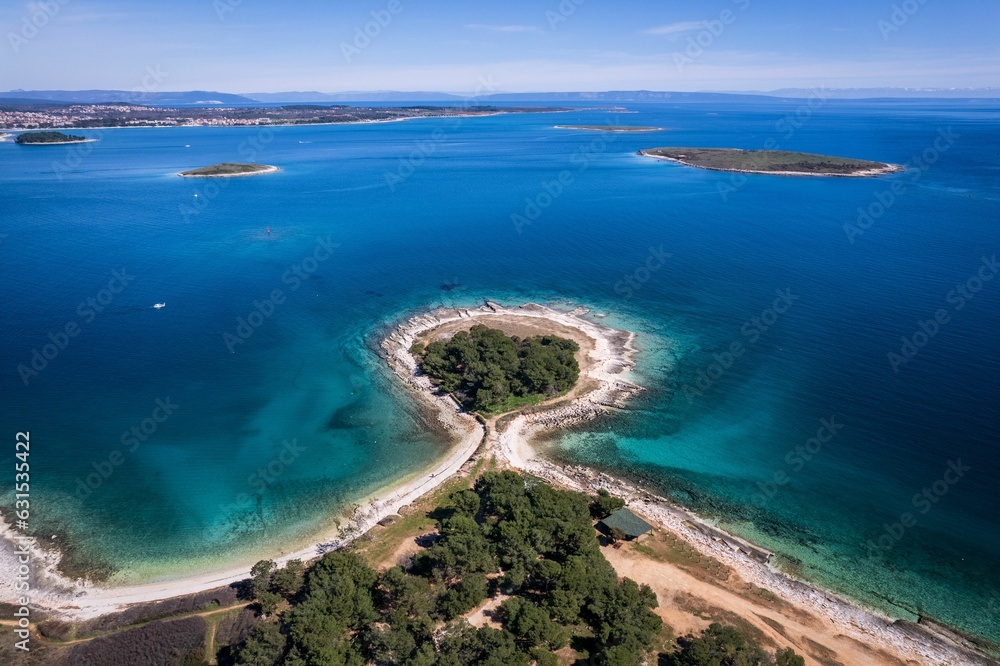 Aerial view of Pula, Croatia, Kamenjan seashore Aerial view of Pula, Croatia, Kamenjan seashore