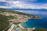 Aerial view of the picturesque coastal town of Rabac, Croatia