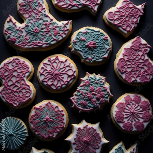 several cookies on a dark background created with Generative AI technology