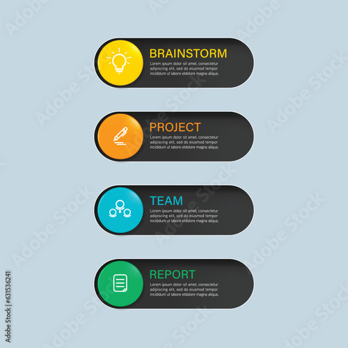 Business or team marketing diagram infographic template. Timeline with 3 steps brainstorm,project,team,report. Vector infographic element.