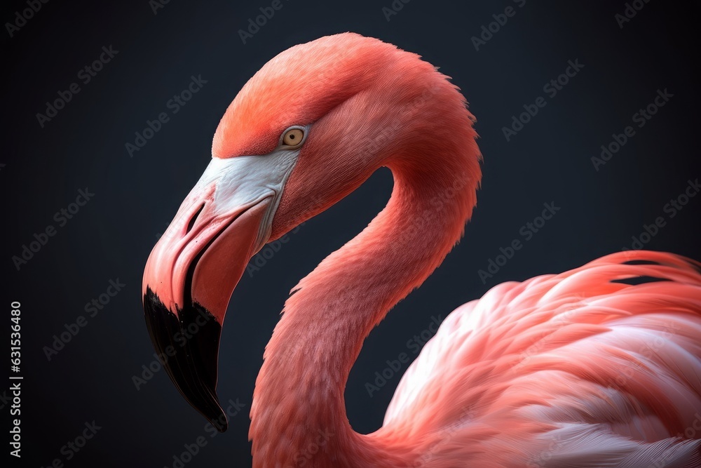 Fototapeta premium Pink flamingo close up portrait. Generative AI