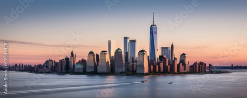 Photographie One World Trade Center and skyline of Manhattan in New York City, USA, Generativ