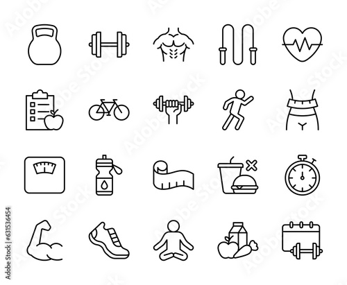 Fotografia Fitness line icons set vector illustration. editable stroke