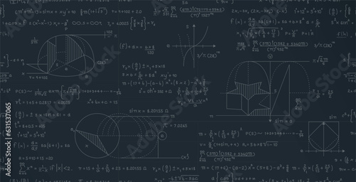 Mathematics vector seamless pattern with formulas written on the chalkboard.