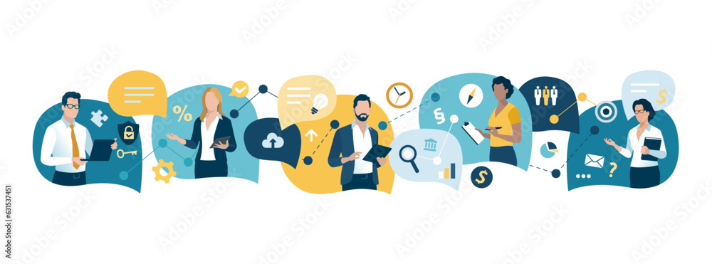 Team cooperation and communication concept. Business vector illustration. 
