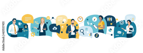 Team cooperation and communication concept. Business vector illustration. 