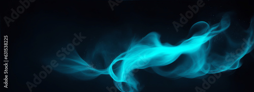 Abstract cyan fire particles on plain black background from Generative AI