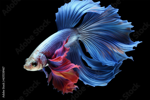 Capture the moving moment of fighting fish isolated on black background. betta fish. © masud