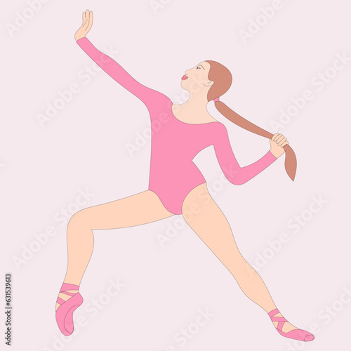 Girl dancer pose ballet long hair pink