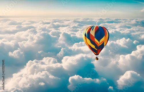 hot air balloon above clouds 