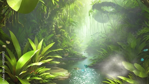 Beautiful scenery of inside tropical jungle. Seamless loop video