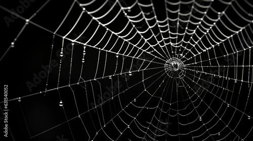 spider web on a black background. halloween banner. Generative AI