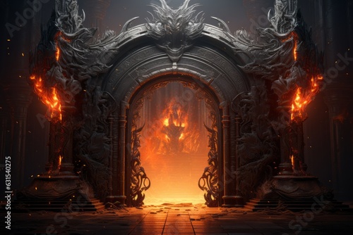infernal passage engulfed in flames beckoning lost souls, Generative AI