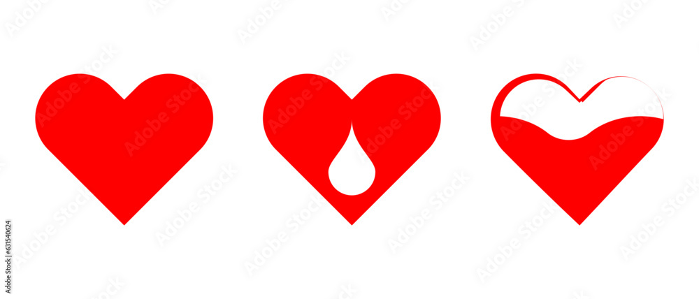 Red heart with a drop of blood emblem. Blood transfusion medical icons. Vector illustration isolated on white background. Red heart with a drop of blood emblem. Blood transfusion medical icons. Vector illustration isolated on white background.