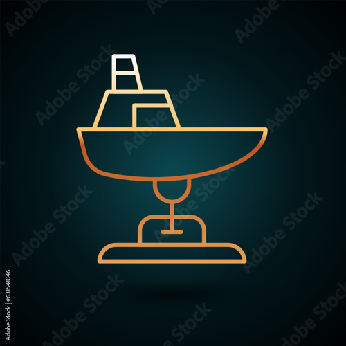 Gold line Swing boat on the playground icon isolated on dark blue background. Childrens carousel with boat. Amusement icon. Vector