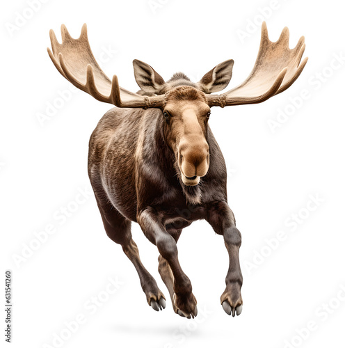running moose in motion, isolated background