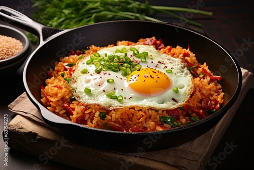 Healthy and Delicious Korean Dish: Kimchi Fried Rice with Fried Egg - Perfect Meal for Dinner. Generative AI
