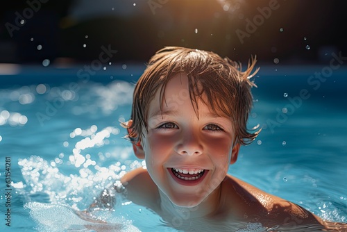Happy Boy Learn to Swim in Pool - Fun Activities for Children and Youngsters in the Water. Generative AI