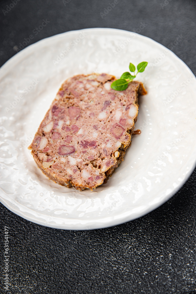 terrine rustic food minced meat baked in the oven vegetable food healthy meal food snack on the table copy space food background rustic top view keto or paleo diet terrine rustic food minced meat baked in the oven vegetable food healthy meal food snack on the table copy space food background rustic top view keto or paleo diet