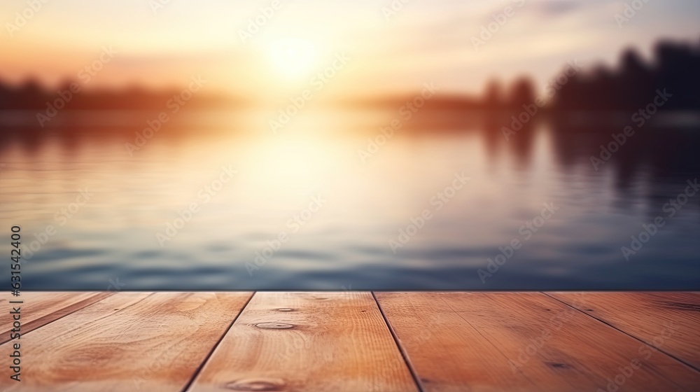The empty wooden table top with blur background of sea on sunrise, Advertisement, Print media, Illustration, Banner, for website, copy space, for word, template, presentation The empty wooden table top with blur background of sea on sunrise, Advertisement, Print media, Illustration, Banner, for website, copy space, for word, template, presentation