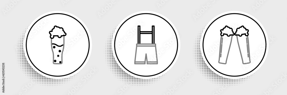 Set line Glass of beer, and Lederhosen icon. Vector Set line Glass of beer, and Lederhosen icon. Vector