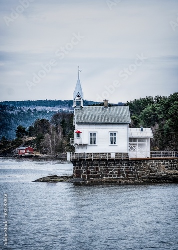 The Historic Heggholmen Wooden Harbour Lighthouse At Oslofjord,  photo