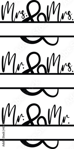 Mr and Mrs ampersand monogram. Mr and Mr monogram. Mrs and Mrs monogram. Wedding marriage matrimonial monogram. 