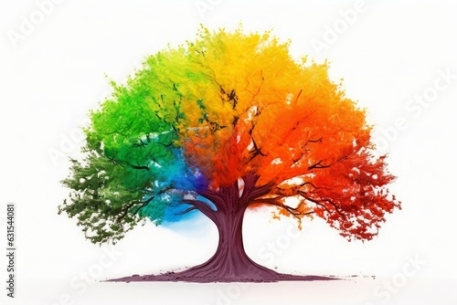 Rainbow tree isolated in front of white background. Generative AI