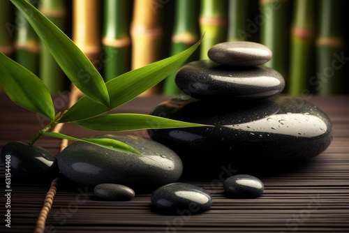 Spa background with stones and bamboo. Generative AI