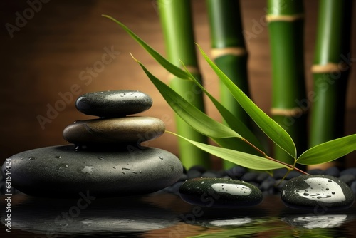 Spa background with stones and bamboo. Generative AI