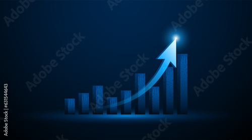 Stock market chart graph with rising candlesticks. Business growth concept or profitable investment. arrow up future growth of the company	 photo