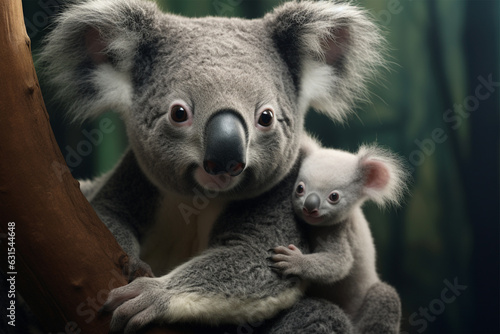 Cute koala with her baby on eucalyptus tree © masud