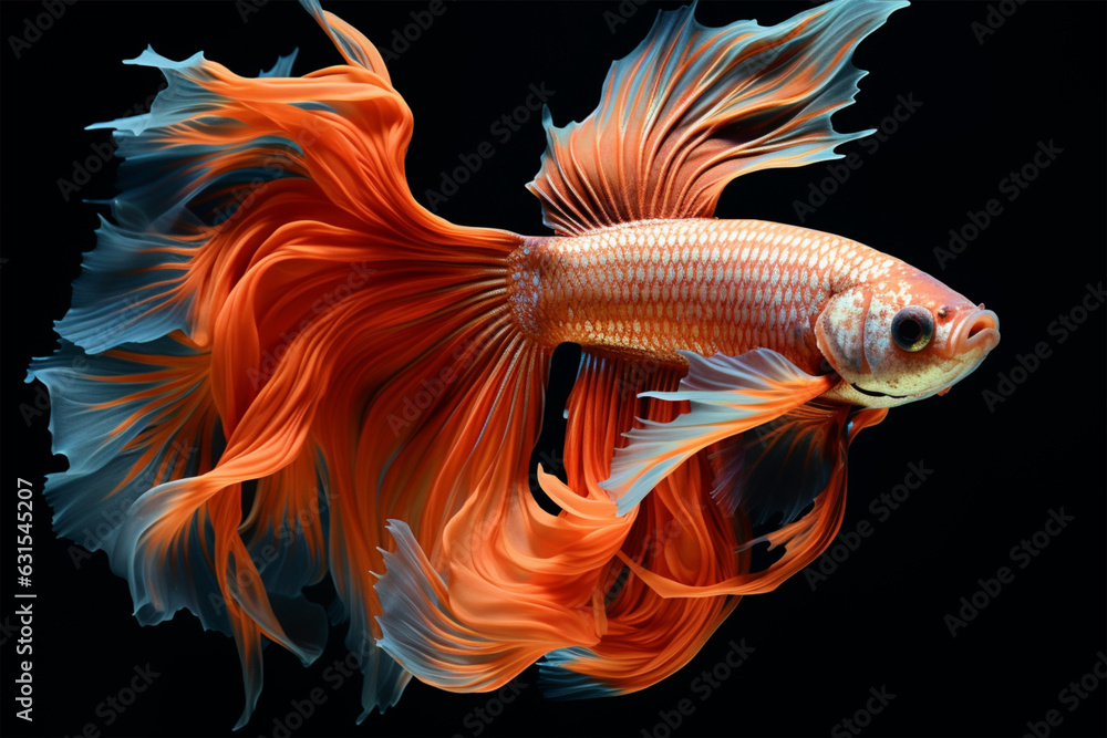 Fototapeta premium Capture the moving moment of fighting fish isolated on black background. betta fish.