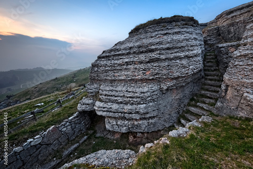 Italian fort from the Great War in the rocks of Malga Pidocchio. Erbezzo, Lessinia, Veneto, Italy. photo