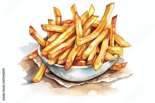 watercolor Fast food french fries in a watercolor style set painting art illustration on white background.
nature, wet, ingredient, cookies or biscuits, refreshment, vegetable, cook, cooked, gastronom