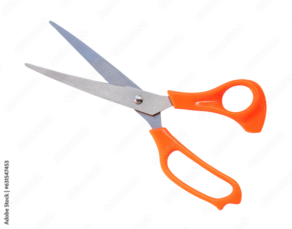 Multipurpose scissors with orange handle isolated on white background with clipping path in png file format Multipurpose scissors with orange handle isolated on white background with clipping path in png file format