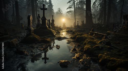 Eerie Waters and Moonlit Tombstones