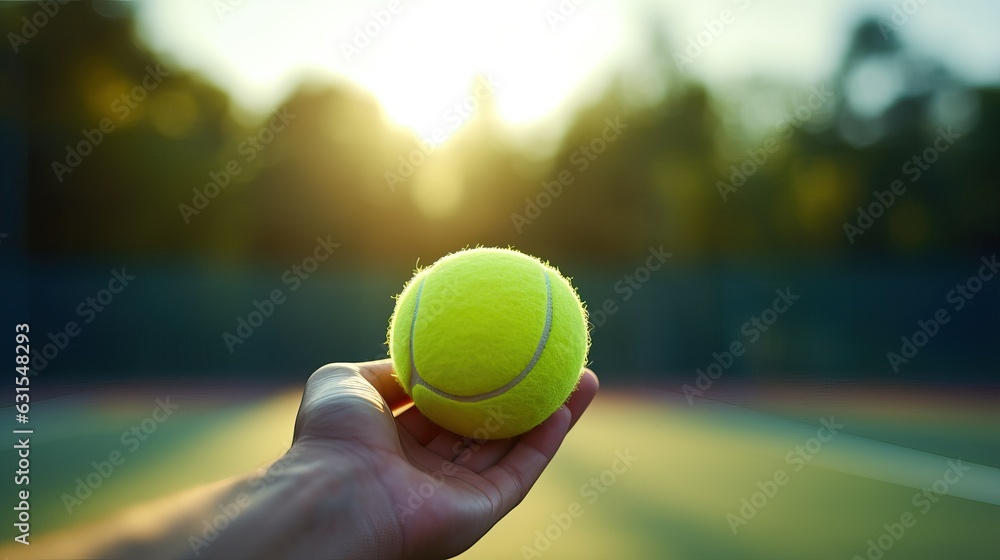 Tennis ball on the court on sunny day