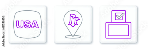 Set line Vote box, USA Independence day and Eagle icon. Vector