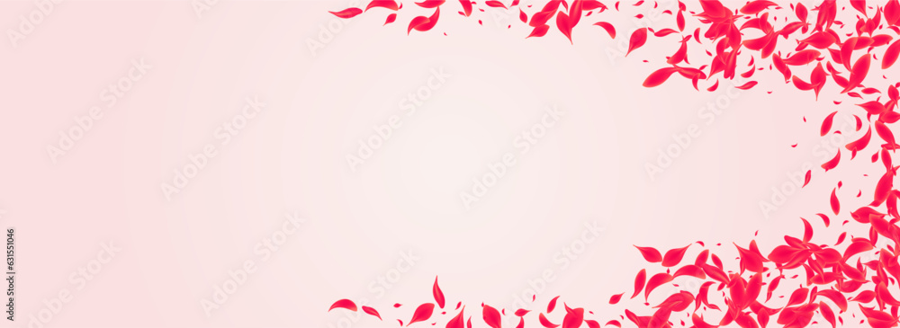 Carmine Floral Vector Pink Panoramic Background.