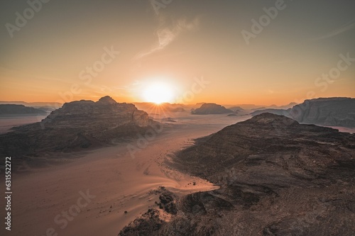 Awe-inspiring sunset in Wadi Wadi, a desert located in the Jordanian Treaty region.