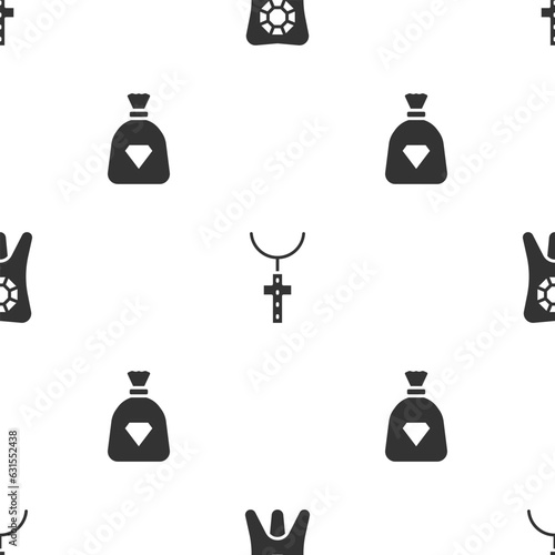 Set Tooth with diamond, Christian cross chain and Bag gems on seamless pattern. Vector