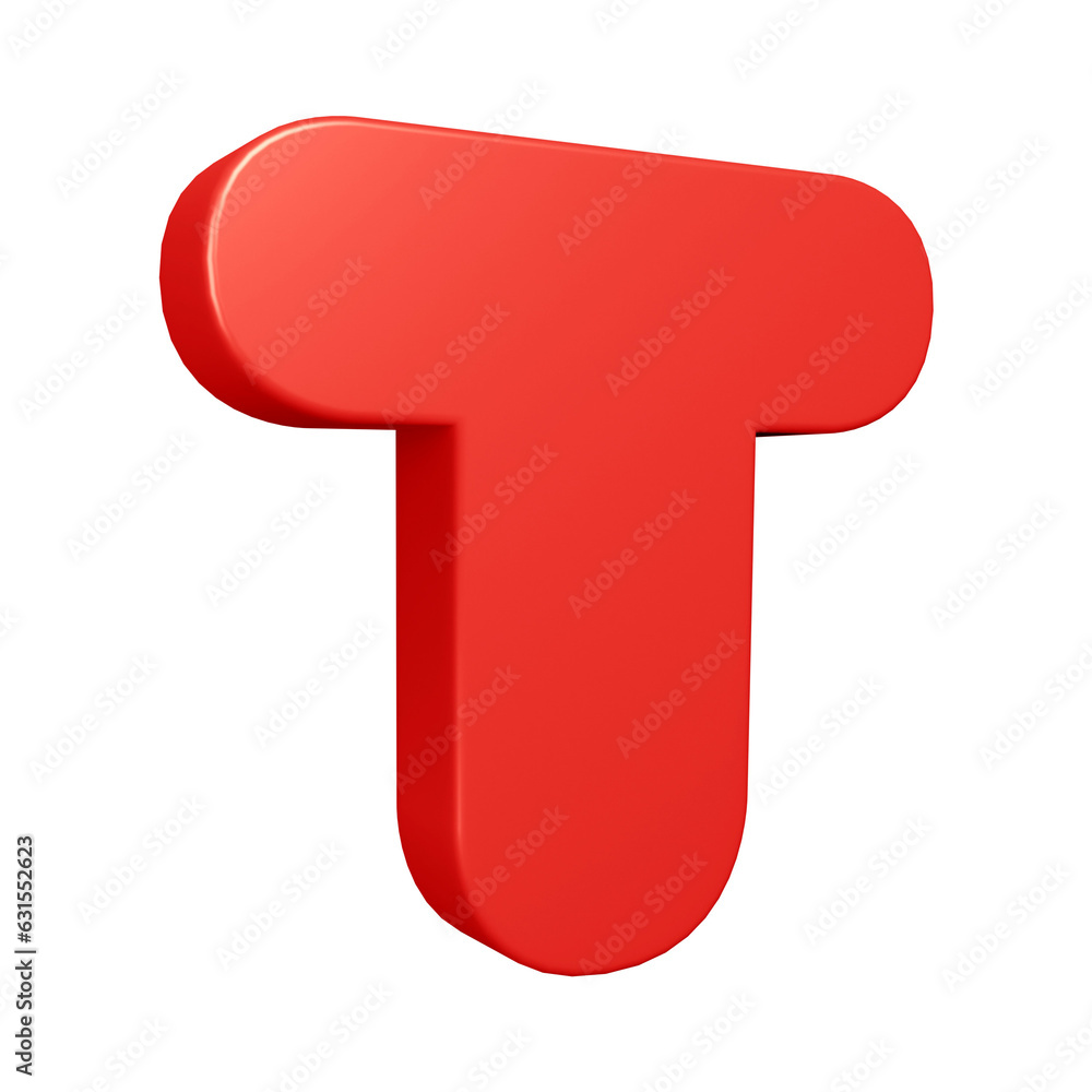 3D red alphabet letter t for education and text concept 3D red alphabet letter t for education and text concept