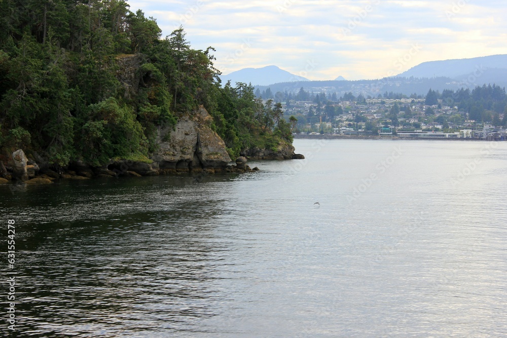 Nanaimo city seen from the ferry on summer day. British Columbia, Canada