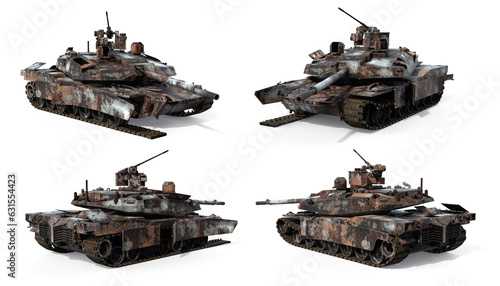 3d-renders of destroyed US modern tank prototype Abrams-X isolated on transparent background