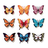 Vector illustration of a collection of vibrantly colored butterflies