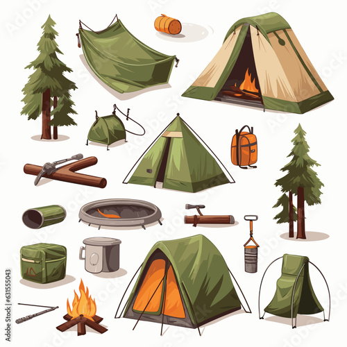 Vector set of camping icons isolated on a white background